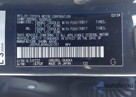 2024 Toyota 4Runner Trd Off Road from USA, damaged, VIN JTEPU5JR9R6261257